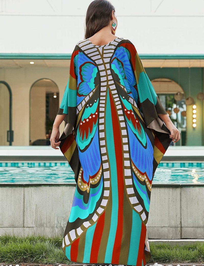 KECVOT Kaftan Dresses for Women Plus Size Batwing Sleeve Caftans Long Bathing Suit Cover Up Maxi Beach Dress Loungewear - Image 5